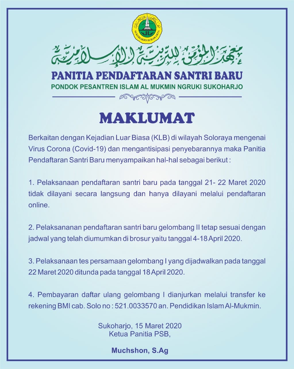 Info Pendaftaran Santri Baru